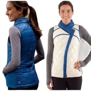 Lululemon Reversible What The Fluff Goose Down Vest Puffer Blue Cream 4 PRISTINE